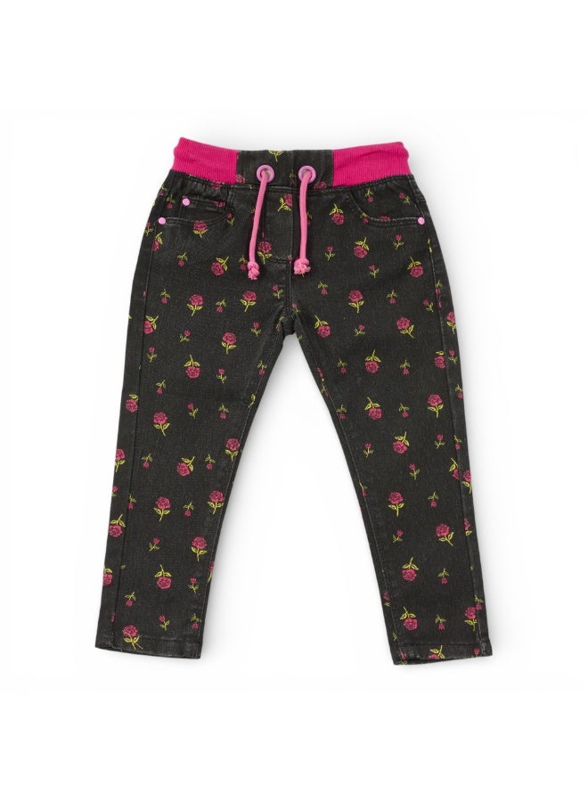 MARWAN Girls All Over Print Twill Long Pants with Elastic Waist and Drawstring - Image 1